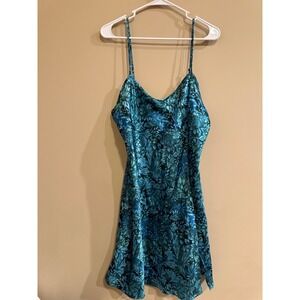 Sophia by Delicates Teal Floral Satin Slip Nightgown Dress large